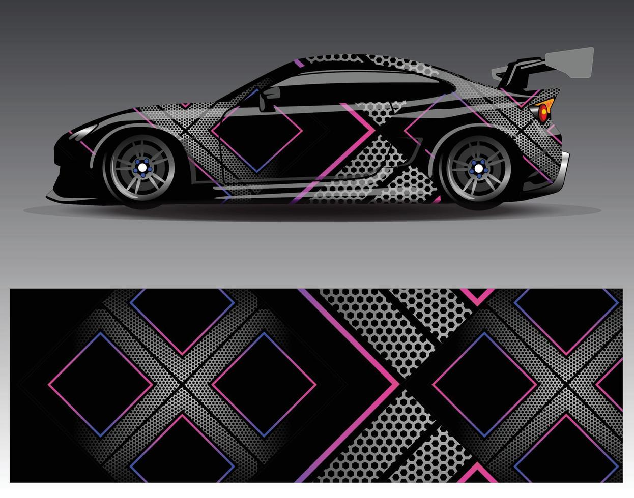 vector de diseño de envoltura de coche. Diseños de kits de fondo de carreras de franjas abstractas gráficas para envolver vehículos carrera de autos rally aventura y librea