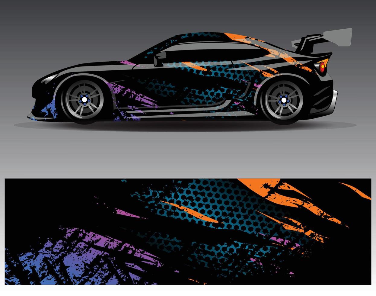 vector de diseño de envoltura de coche. Diseños de kits de fondo de carreras de franjas abstractas gráficas para envolver vehículos carrera de autos rally aventura y librea