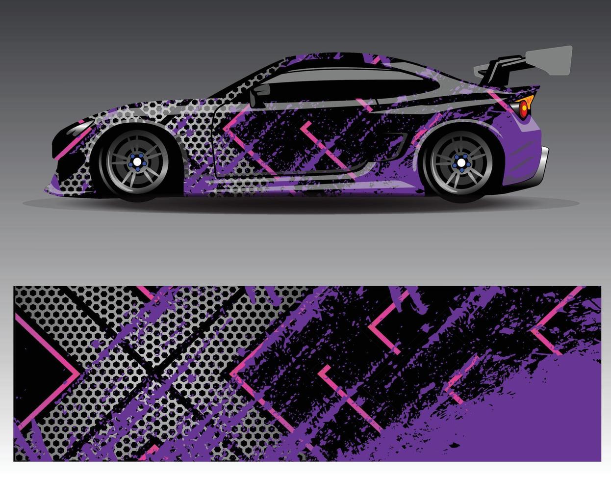 vector de diseño de envoltura de coche. Diseños de kits de fondo de carreras de franjas abstractas gráficas para envolver vehículos carrera de autos rally aventura y librea