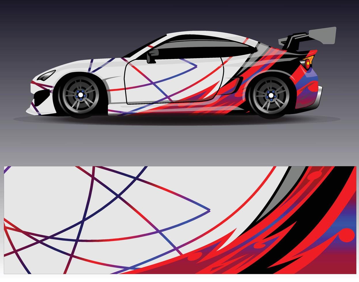 vector de diseño de envoltura de coche. Diseños de kits de fondo de carreras de franjas abstractas gráficas para envolver vehículos carrera de autos rally aventura y librea