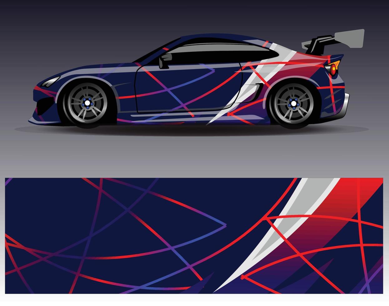 vector de diseño de envoltura de coche. Diseños de kits de fondo de carreras de franjas abstractas gráficas para envolver vehículos carrera de autos rally aventura y librea