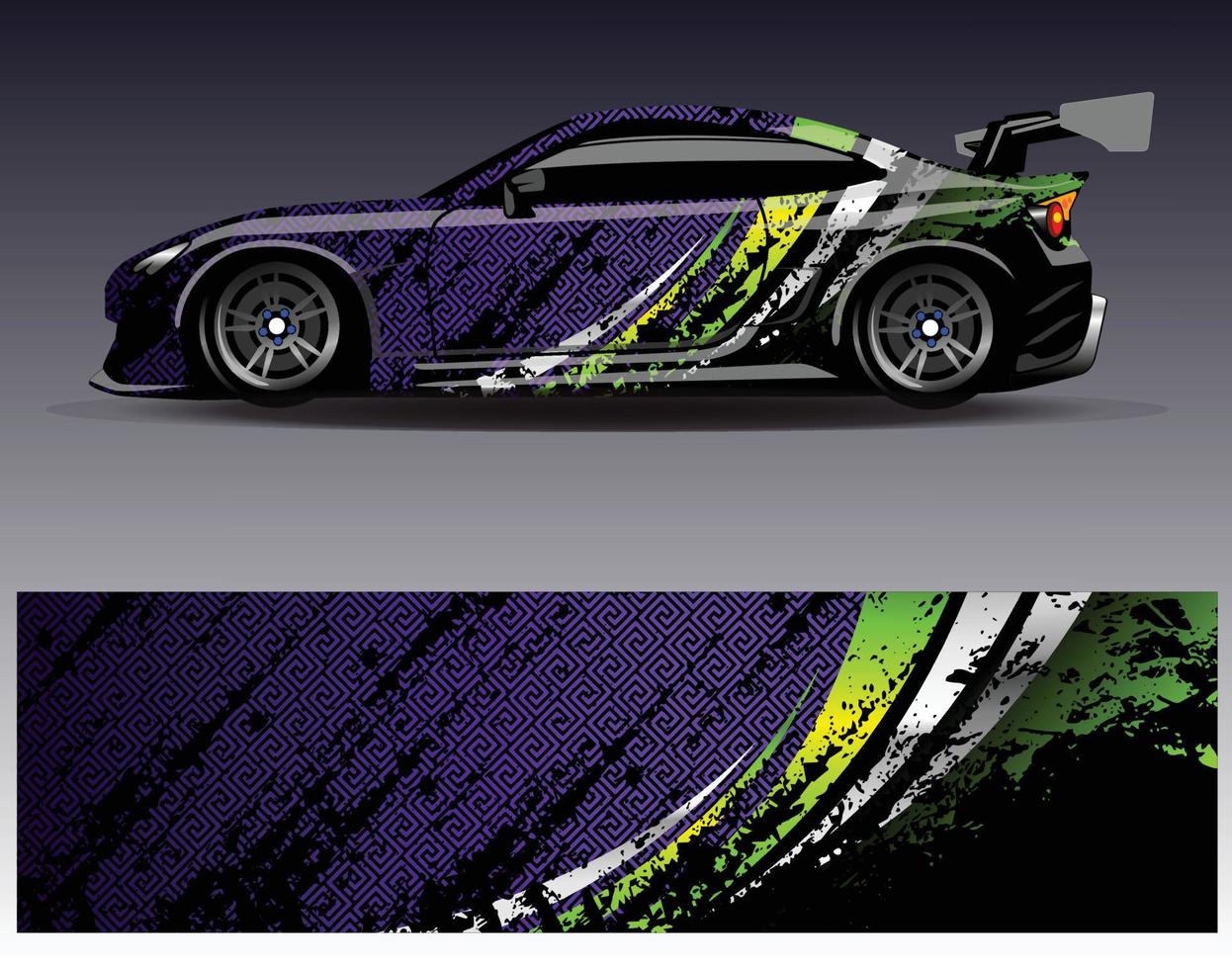 vector de diseño de envoltura de coche. Diseños de kits de fondo de carreras de franjas abstractas gráficas para envolver vehículos carrera de autos rally aventura y librea