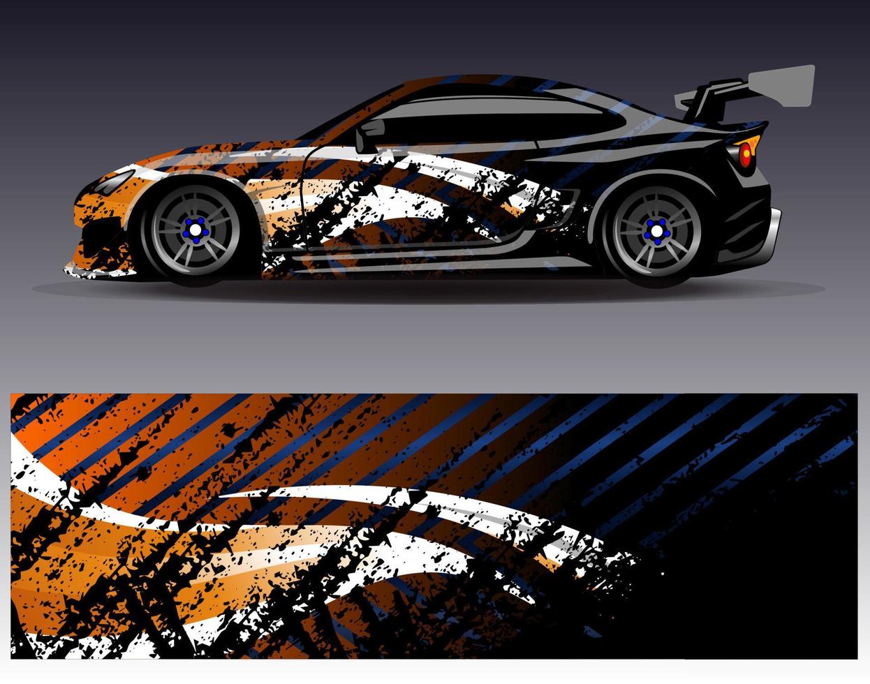 vector de diseño de envoltura de coche. Diseños de kits de fondo de carreras de franjas abstractas gráficas para envolver vehículos carrera de autos rally aventura y librea