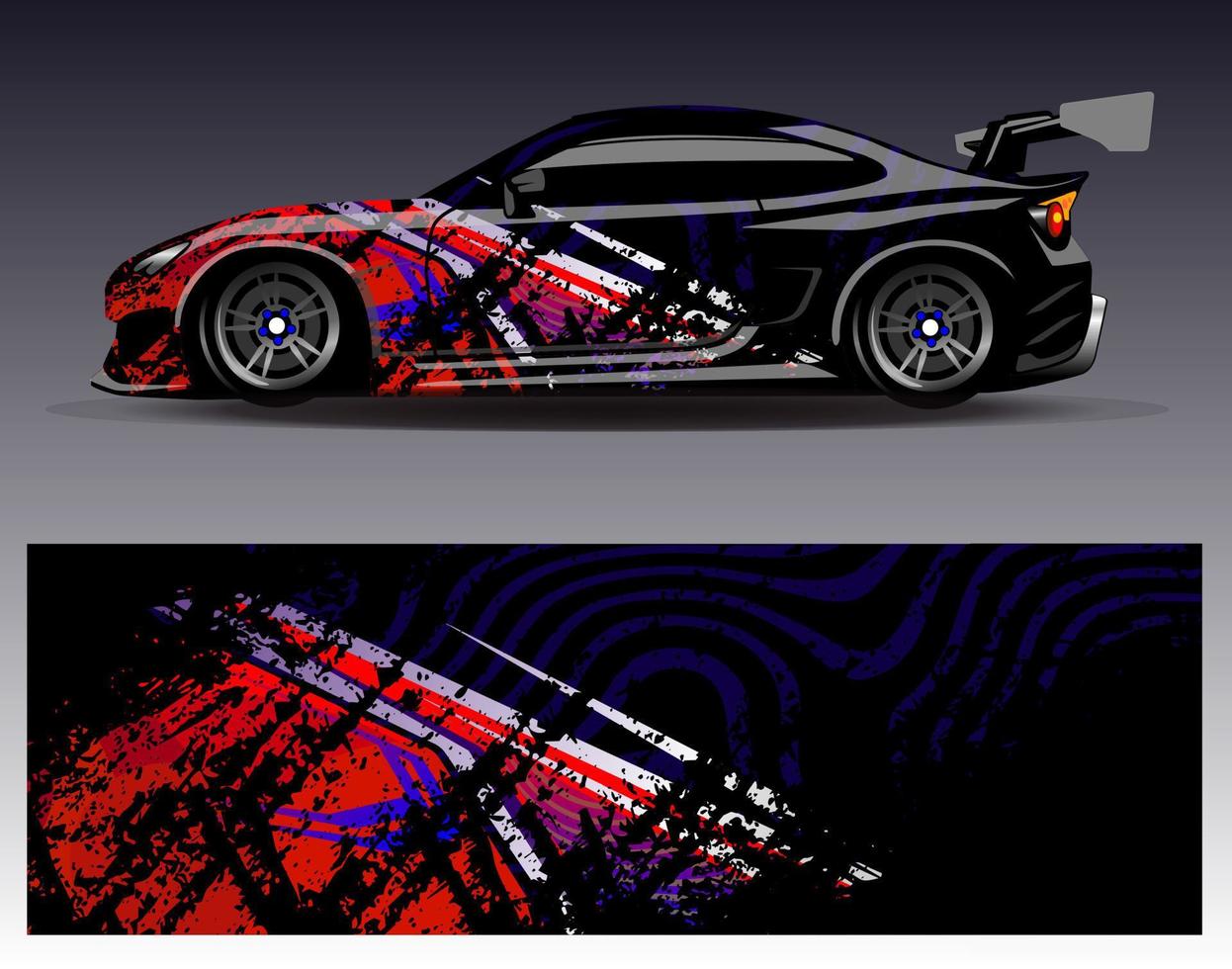 vector de diseño de envoltura de coche. Diseños de kits de fondo de carreras de franjas abstractas gráficas para envolver vehículos carrera de autos rally aventura y librea