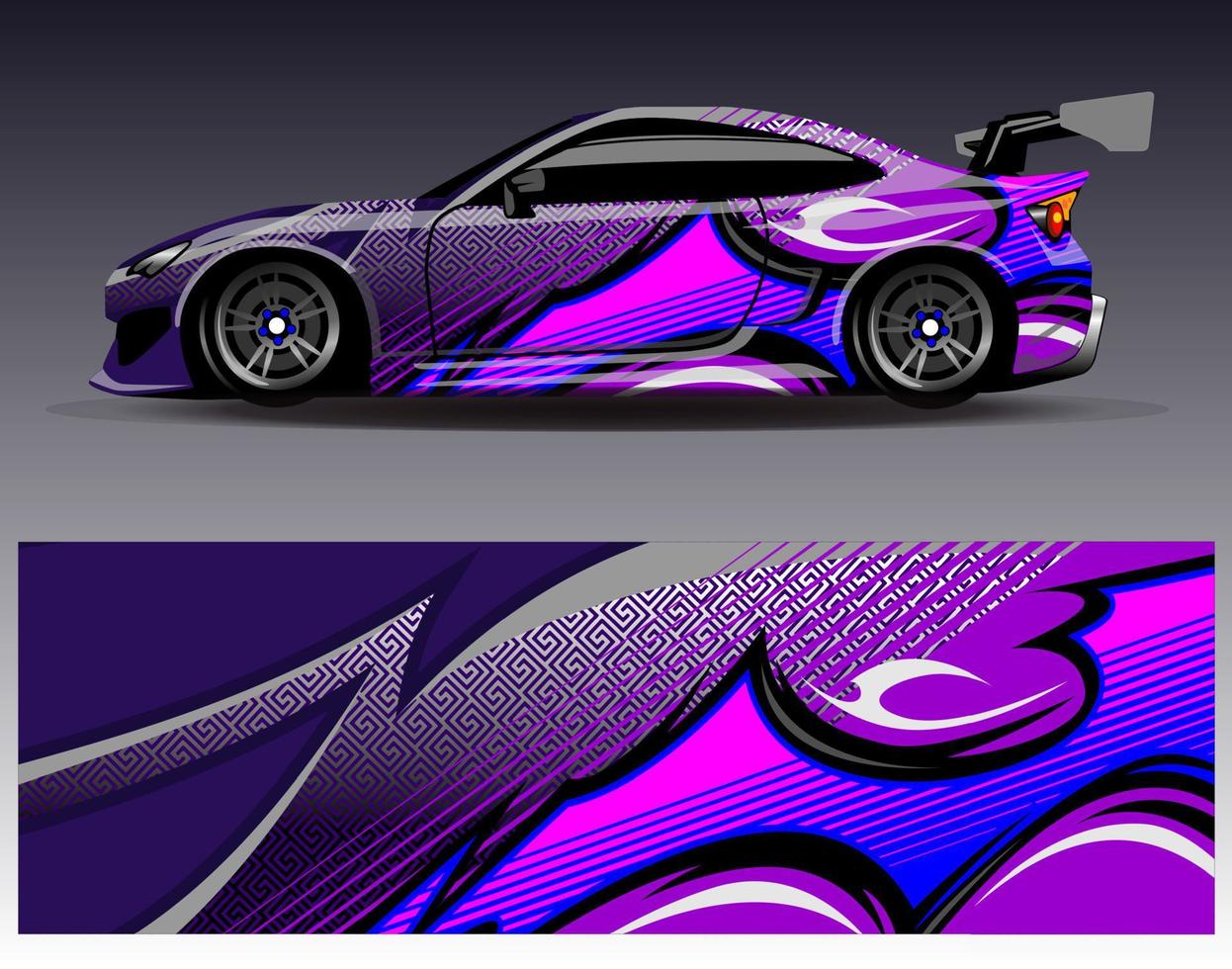 vector de diseño de envoltura de coche. Diseños de kits de fondo de carreras de franjas abstractas gráficas para envolver vehículos carrera de autos rally aventura y librea