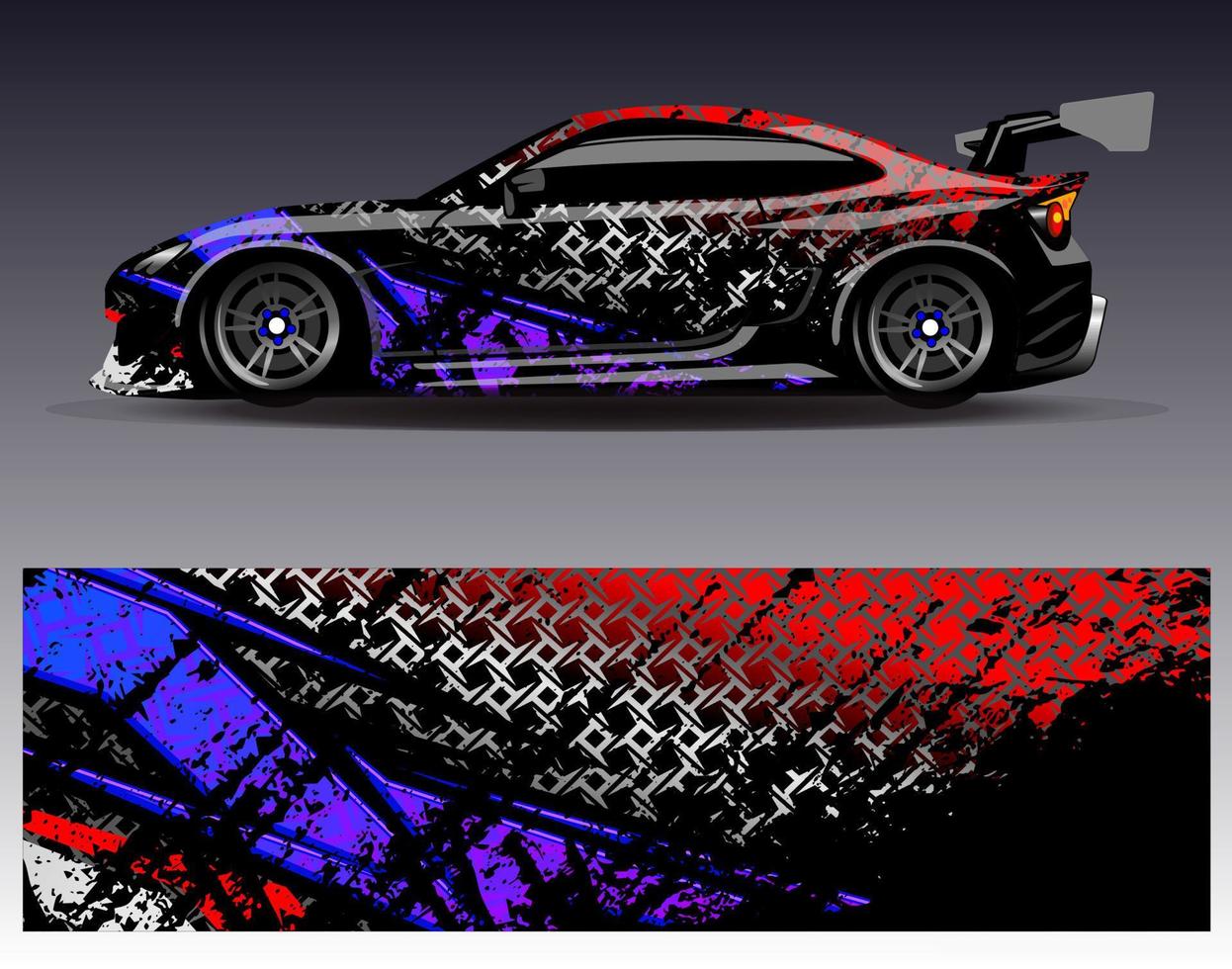 vector de diseño de envoltura de coche. Diseños de kits de fondo de carreras de franjas abstractas gráficas para envolver vehículos carrera de autos rally aventura y librea