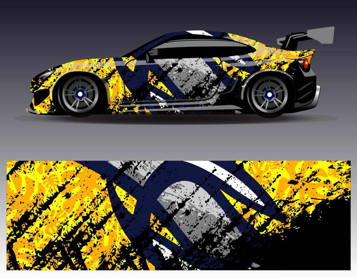 vector de diseño de envoltura de coche. Diseños de kits de fondo de carreras de franjas abstractas gráficas para envolver vehículos carrera de autos rally aventura y librea