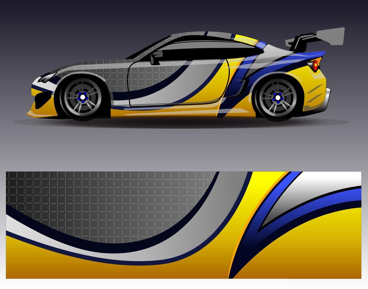 vector de diseño de envoltura de coche. Diseños de kits de fondo de carreras de franjas abstractas gráficas para envolver vehículos carrera de autos rally aventura y librea