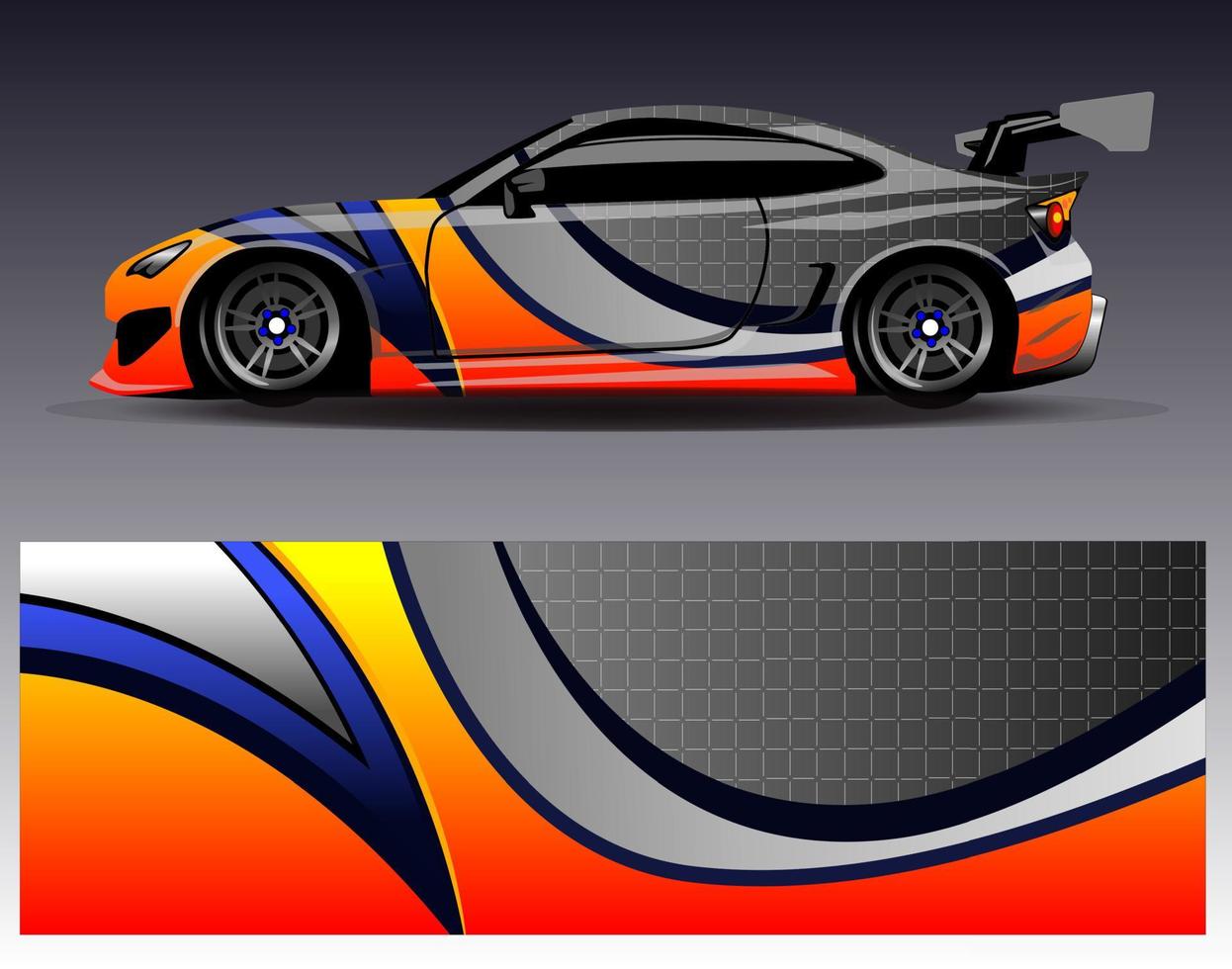 vector de diseño de envoltura de coche. Diseños de kits de fondo de carreras de franjas abstractas gráficas para envolver vehículos carrera de autos rally aventura y librea