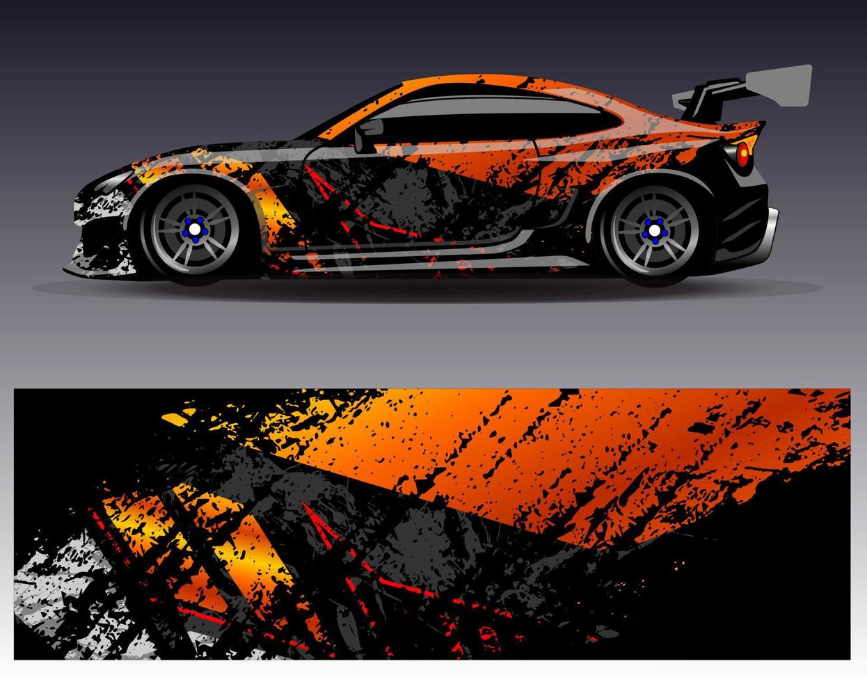 vector de diseño de envoltura de coche. Diseños de kits de fondo de carreras de franjas abstractas gráficas para envolver vehículos carrera de autos rally aventura y librea