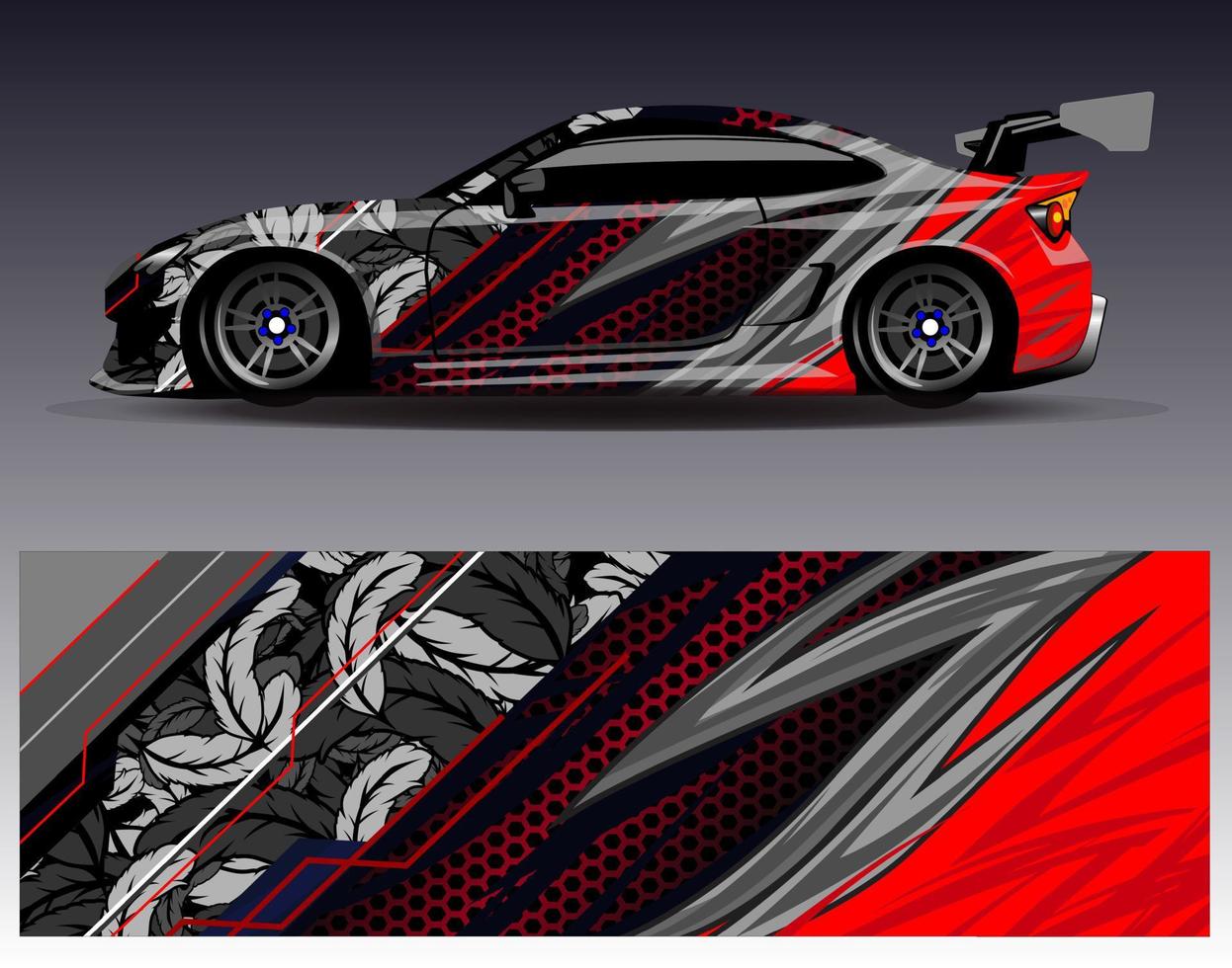 vector de diseño de envoltura de coche. Diseños de kits de fondo de carreras de franjas abstractas gráficas para envolver vehículos carrera de autos rally aventura y librea