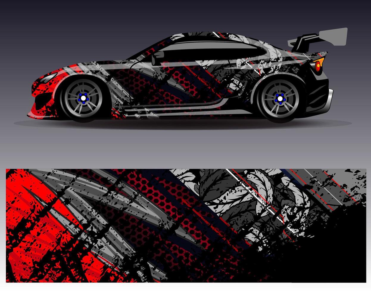 vector de diseño de envoltura de coche. Diseños de kits de fondo de carreras de franjas abstractas gráficas para envolver vehículos carrera de autos rally aventura y librea