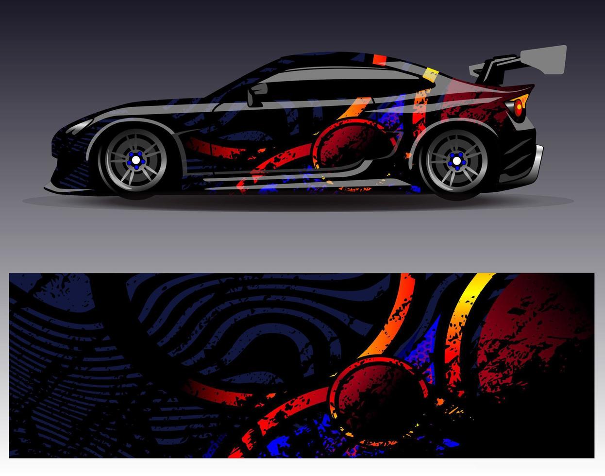 vector de diseño de envoltura de coche. Diseños de kits de fondo de carreras de franjas abstractas gráficas para envolver vehículos carrera de autos rally aventura y librea