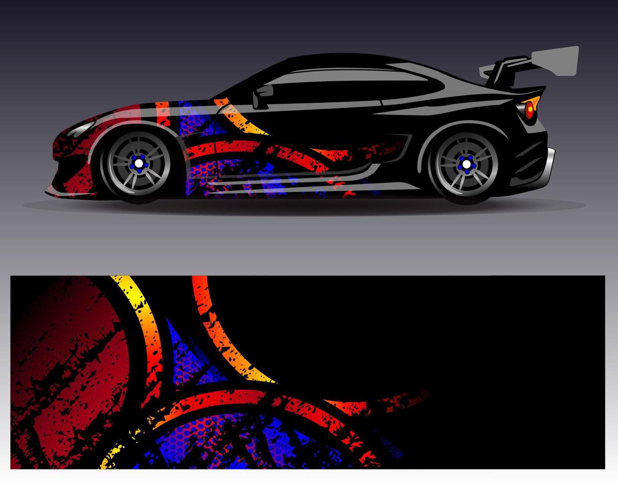 vector de diseño de envoltura de coche. Diseños de kits de fondo de carreras de franjas abstractas gráficas para envolver vehículos carrera de autos rally aventura y librea