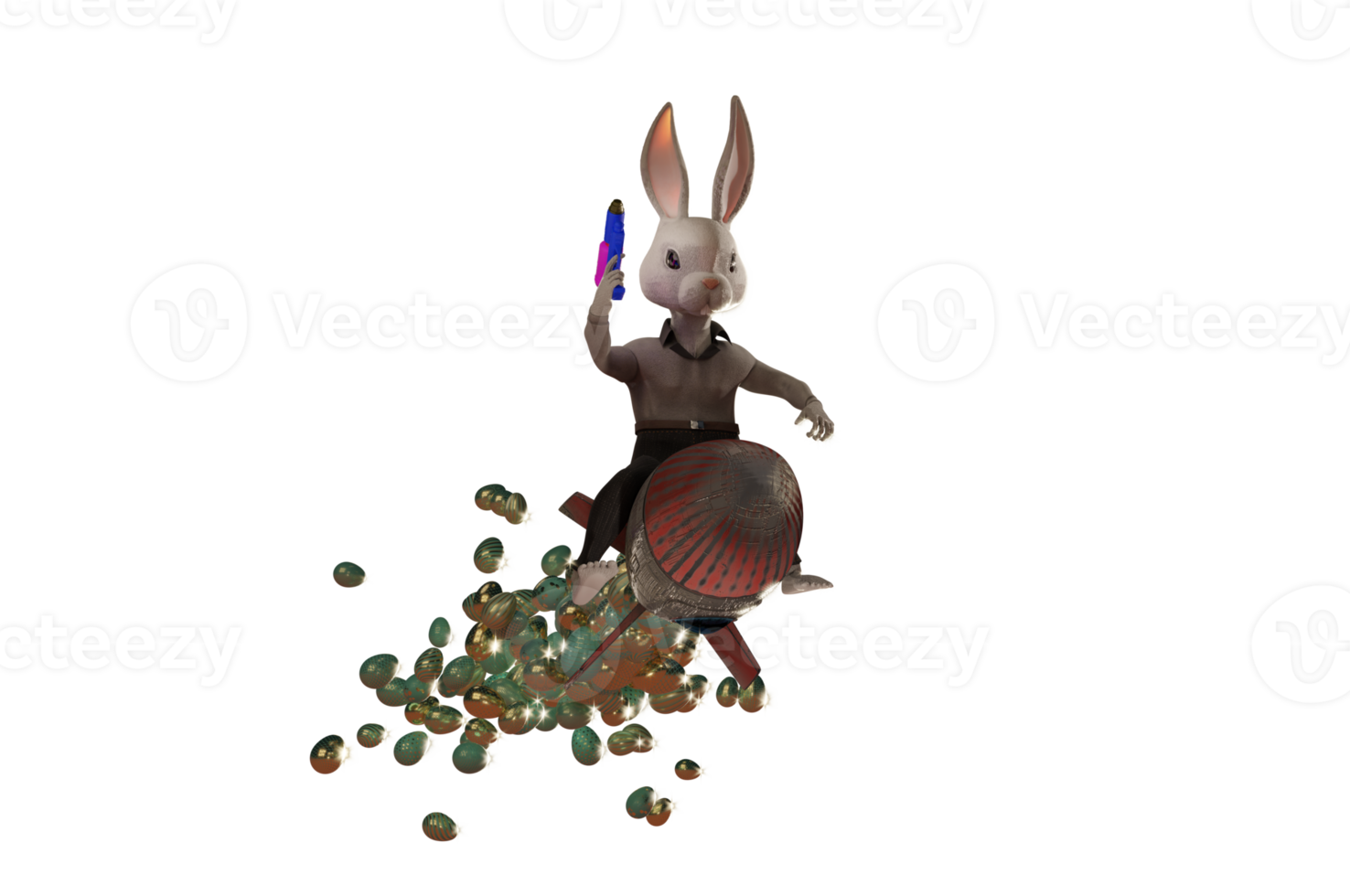 3D Illustration , Bunny Rocket Easter Design. png