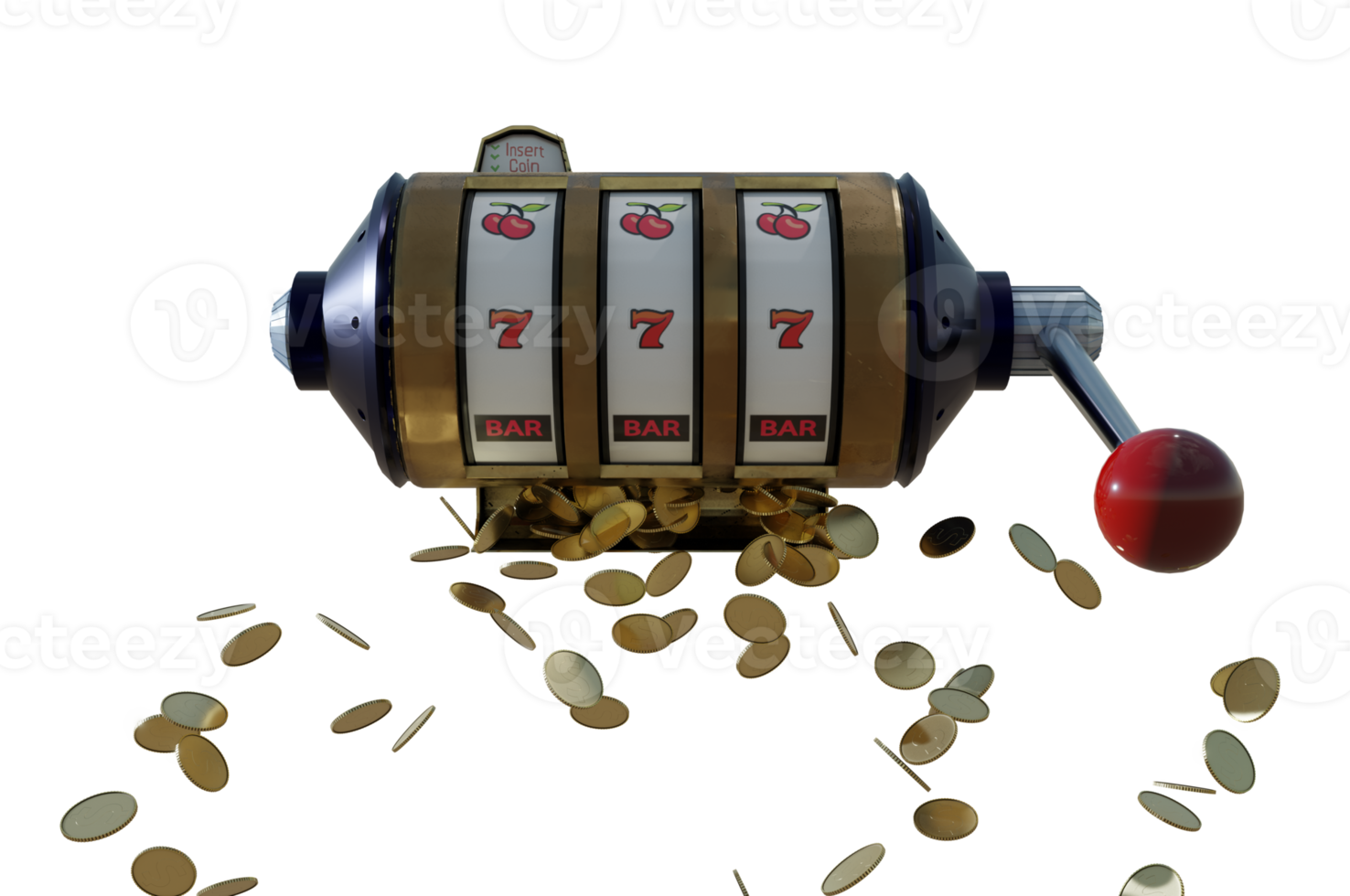3d illustration.  Slot machine and one arm bandit with money png