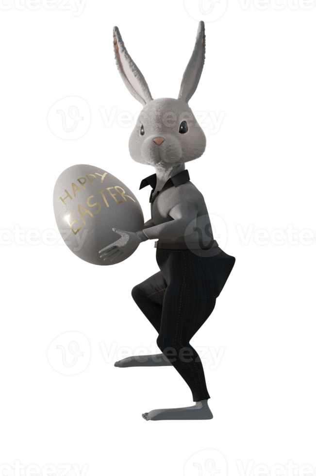 3D Illustration ,Easter greeting with cute white bunny and eggs. png