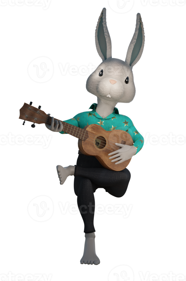 3d illustratie ,schattig tekenfilm konijn Speel ukulele png