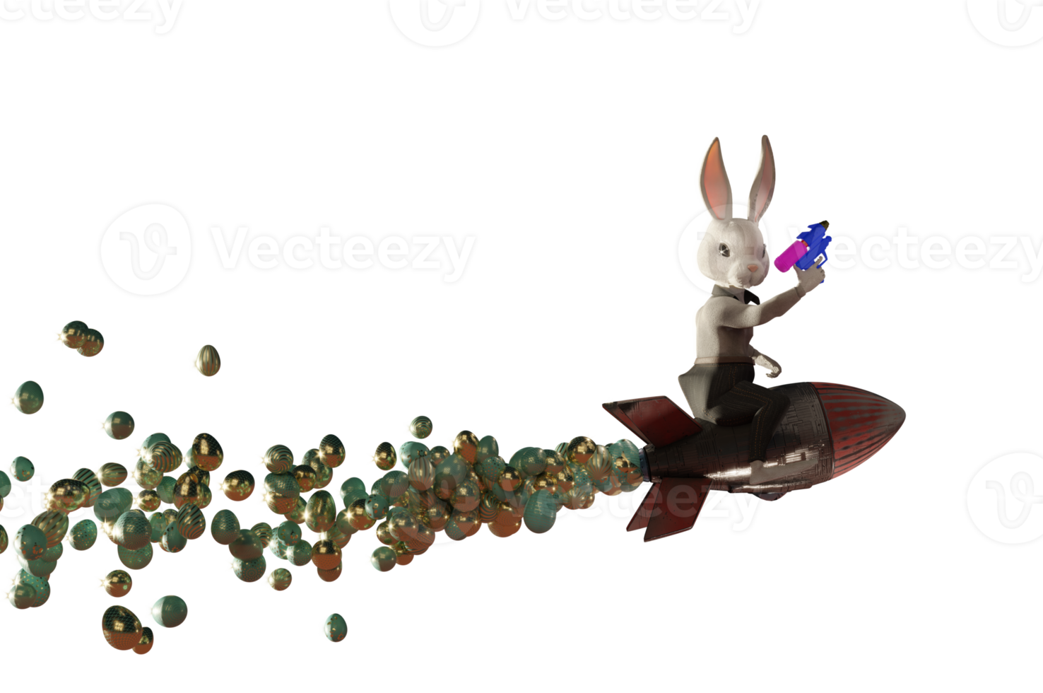 3D Illustration , Bunny Rocket Easter Design. png