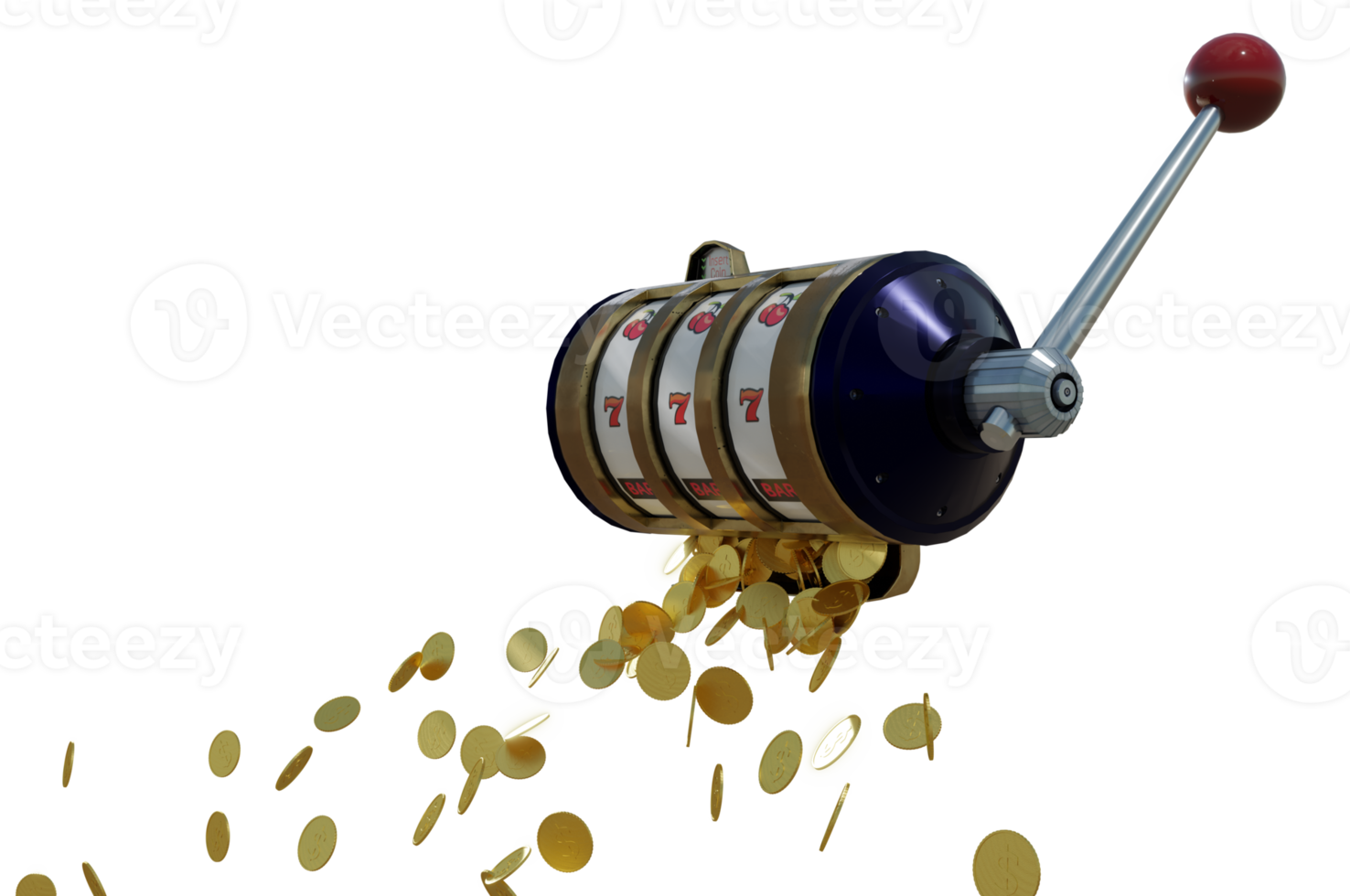 3d illustration.  Slot machine and one arm bandit with money png