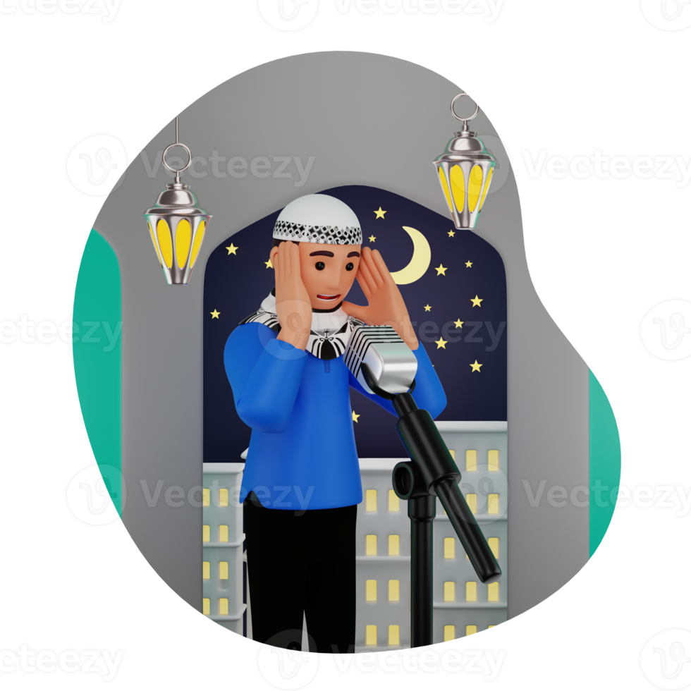 Muslim Man Doing Azan In Ramadan Month, 3D Character Illustration png