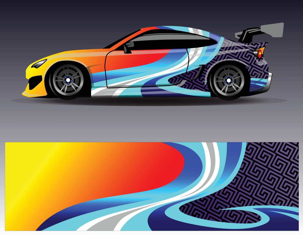 vector de diseño de envoltura de coche. Diseños de kits de fondo de carreras de franjas abstractas gráficas para envolver vehículos carrera de autos rally aventura y librea