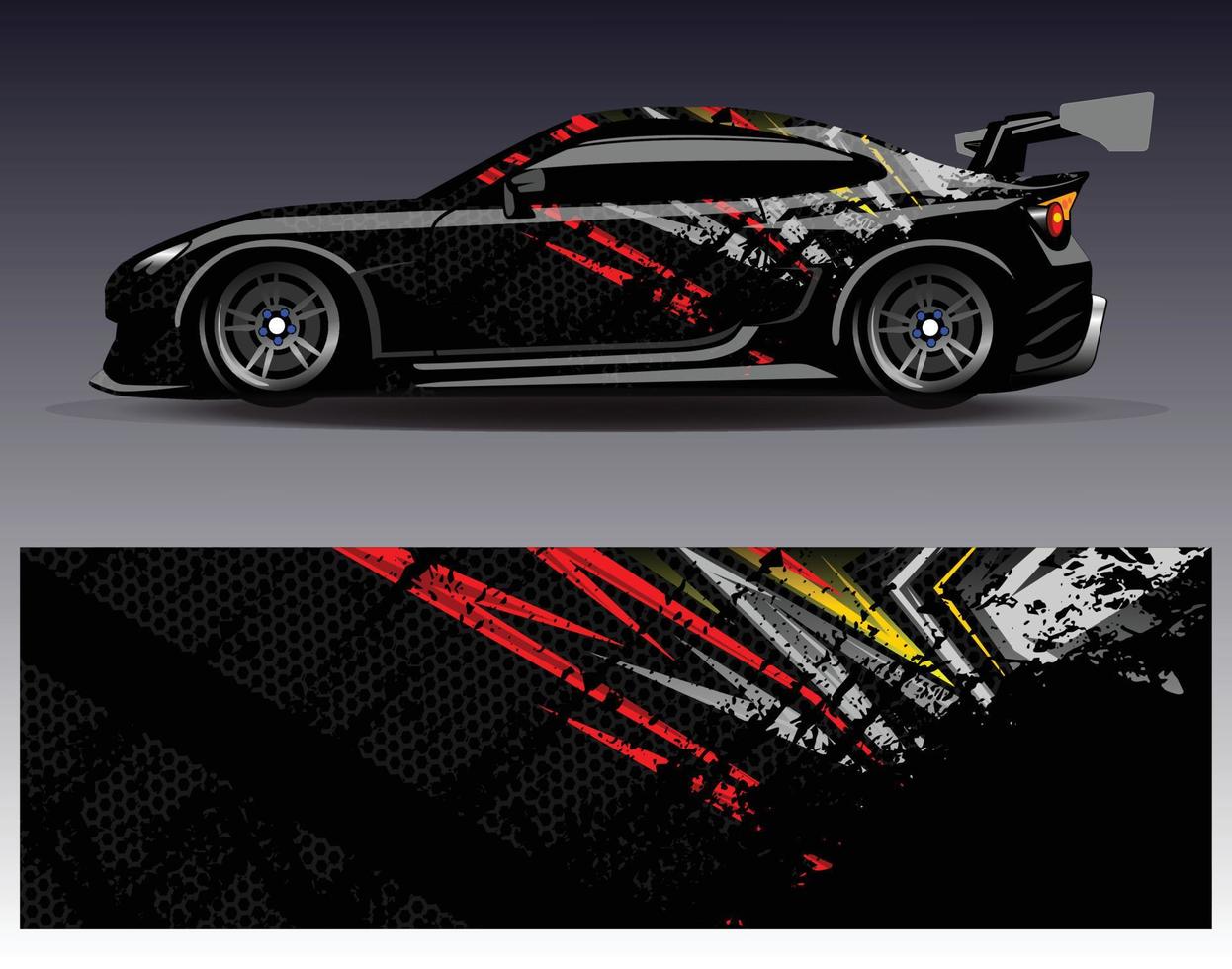 vector de diseño de envoltura de coche. Diseños de kits de fondo de carreras de franjas abstractas gráficas para envolver vehículos carrera de autos rally aventura y librea