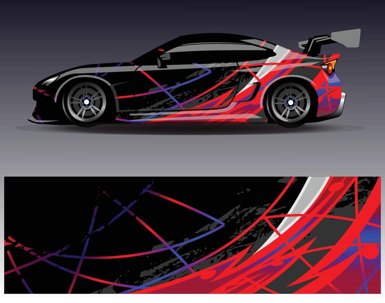 vector de diseño de envoltura de coche. Diseños de kits de fondo de carreras de franjas abstractas gráficas para envolver vehículos carrera de autos rally aventura y librea