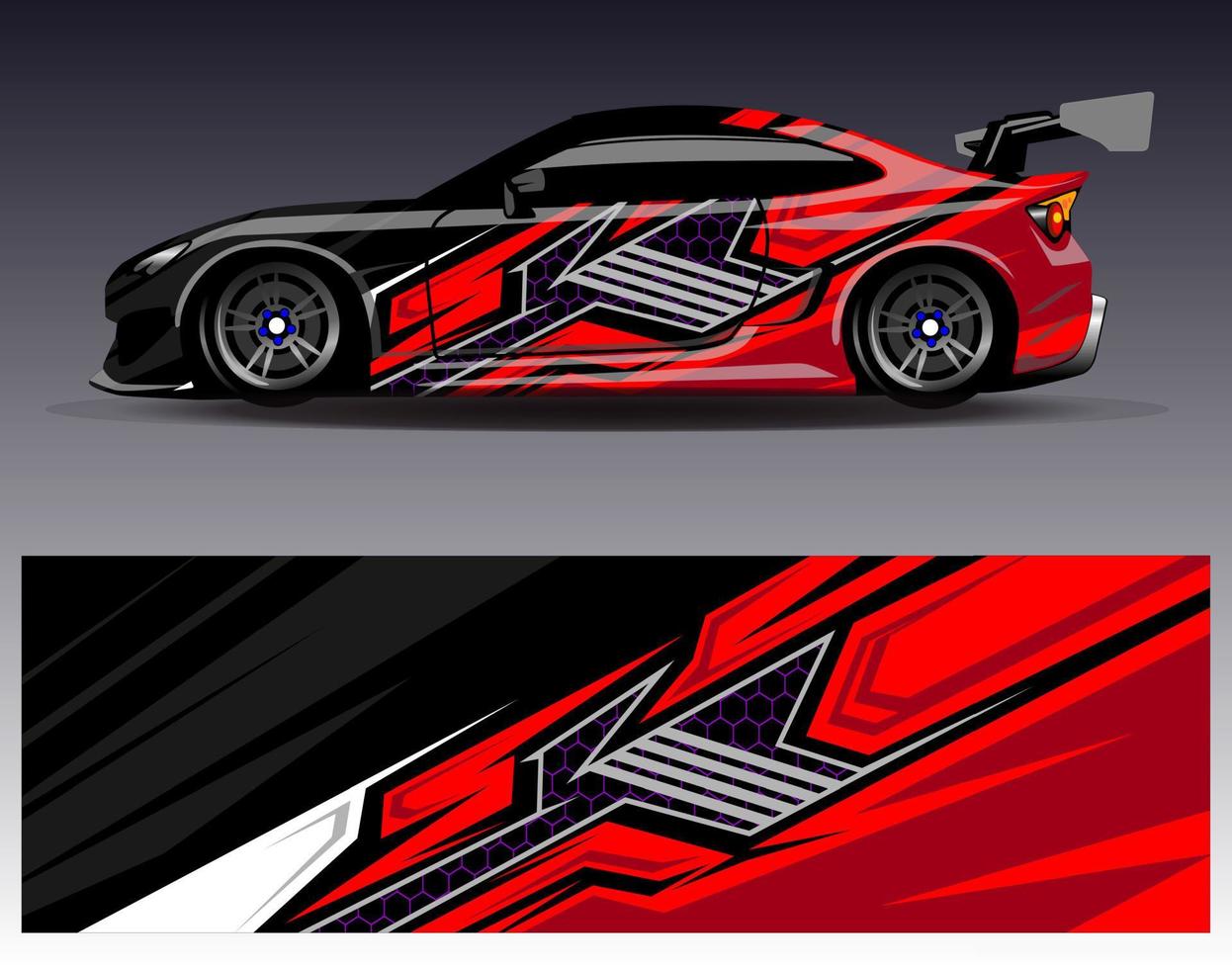 vector de diseño de envoltura de coche. Diseños de kits de fondo de carreras de franjas abstractas gráficas para envolver vehículos carrera de autos rally aventura y librea