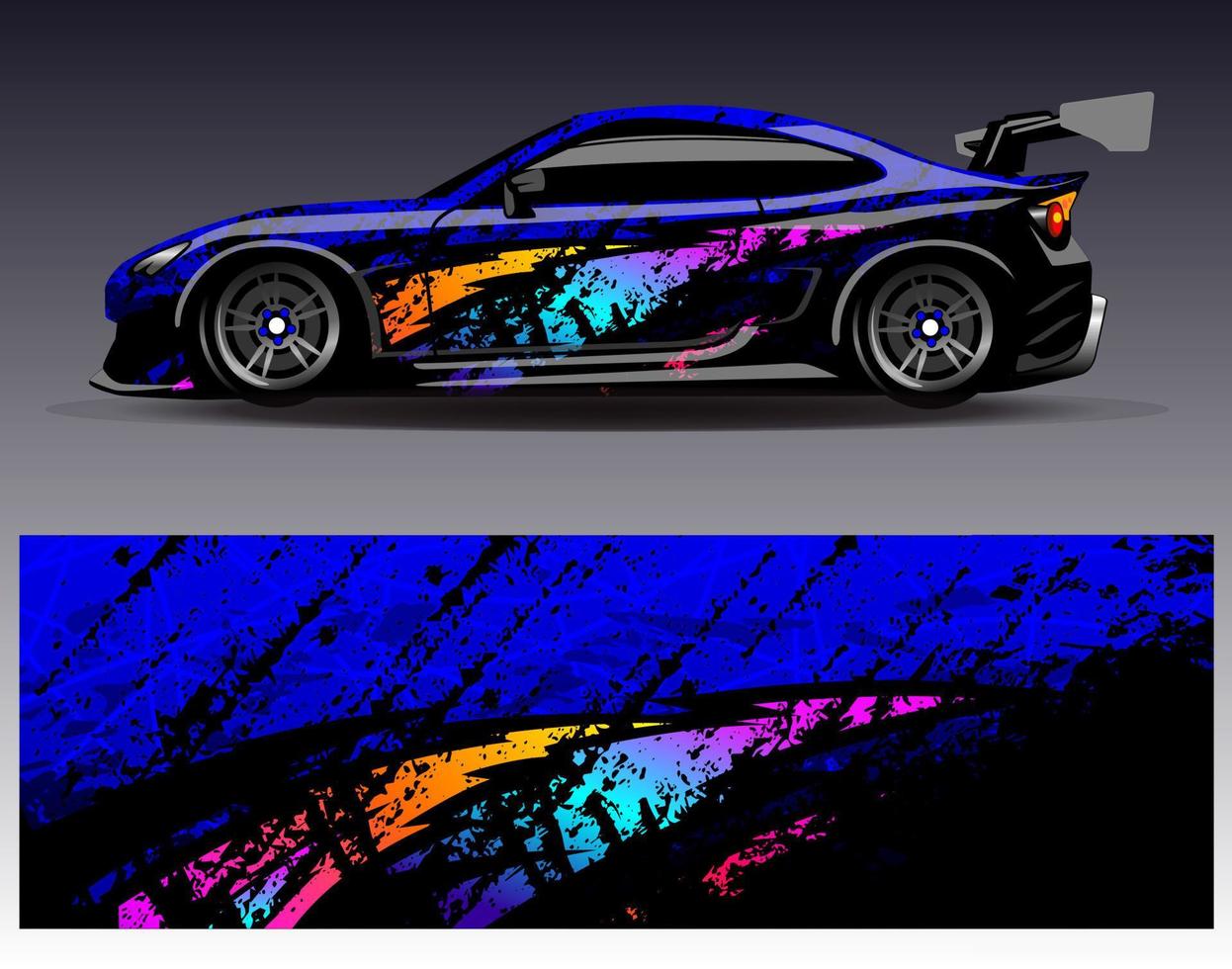 vector de diseño de envoltura de coche. Diseños de kits de fondo de carreras de franjas abstractas gráficas para envolver vehículos carrera de autos rally aventura y librea