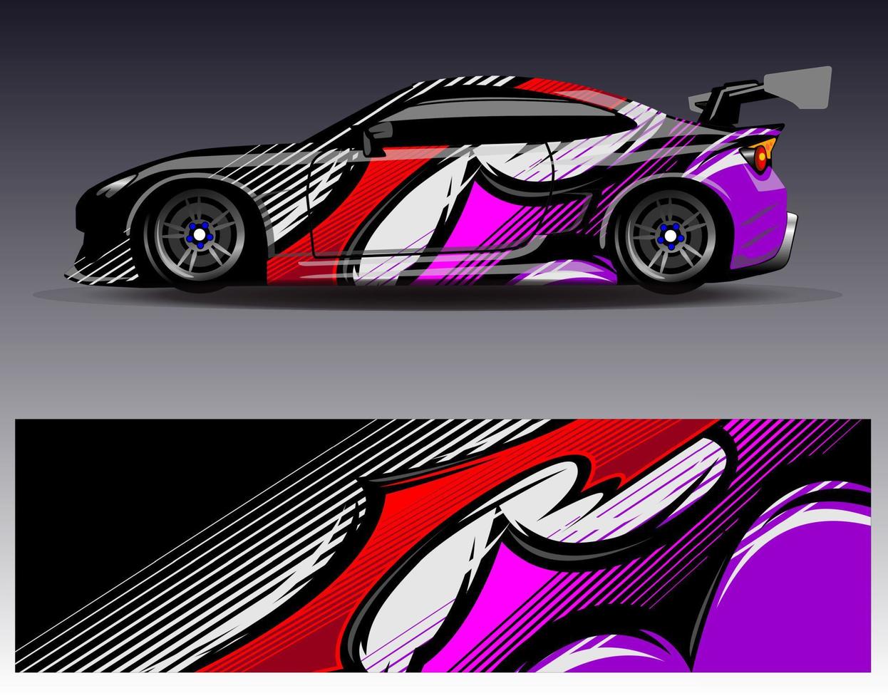 vector de diseño de envoltura de coche. Diseños de kits de fondo de carreras de franjas abstractas gráficas para envolver vehículos carrera de autos rally aventura y librea