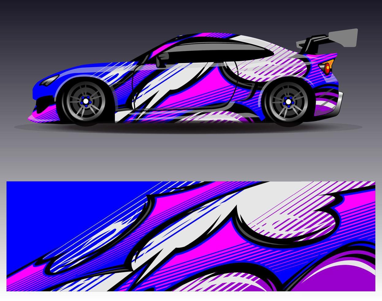 vector de diseño de envoltura de coche. Diseños de kits de fondo de carreras de franjas abstractas gráficas para envolver vehículos carrera de autos rally aventura y librea