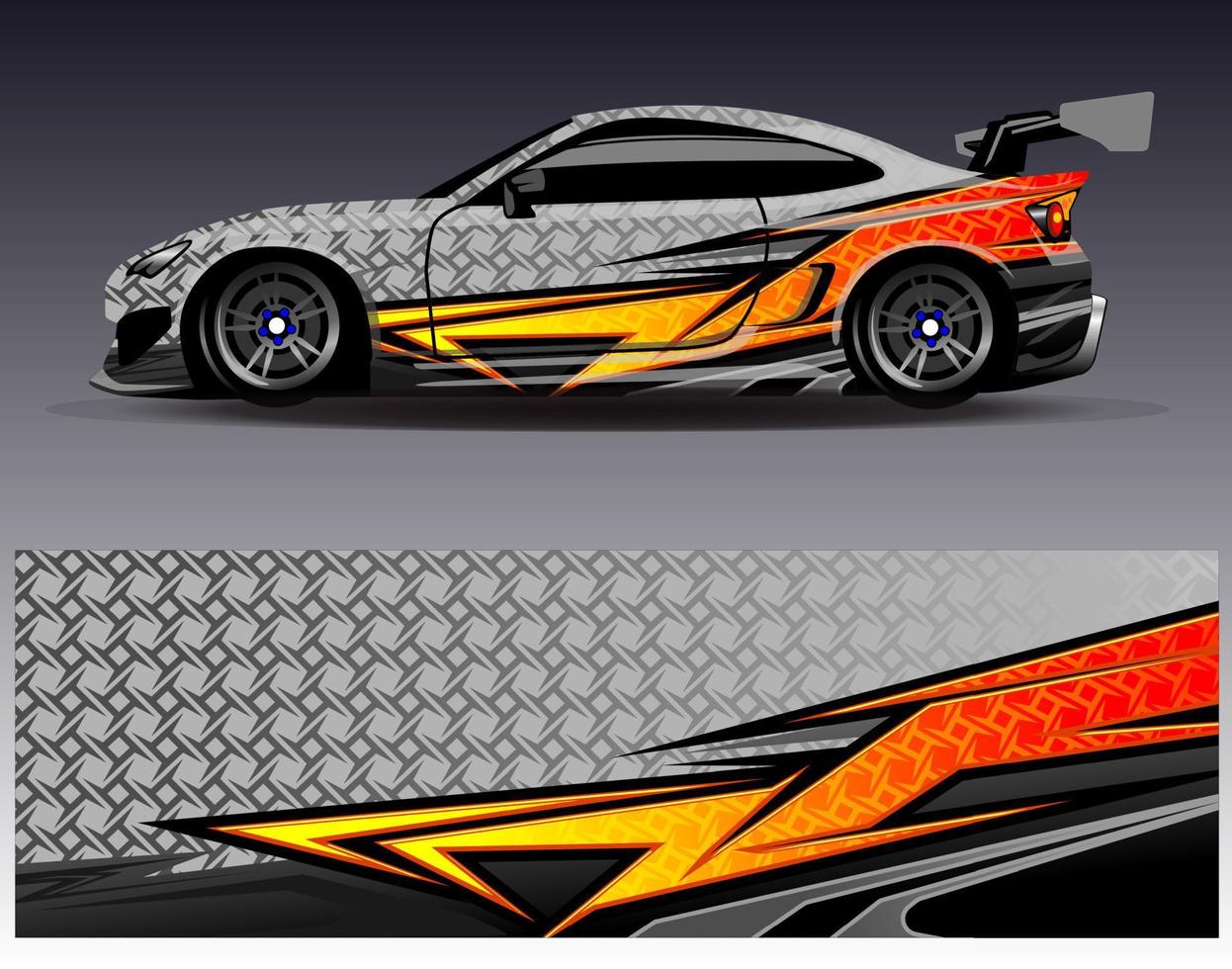 vector de diseño de envoltura de coche. Diseños de kits de fondo de carreras de franjas abstractas gráficas para envolver vehículos carrera de autos rally aventura y librea