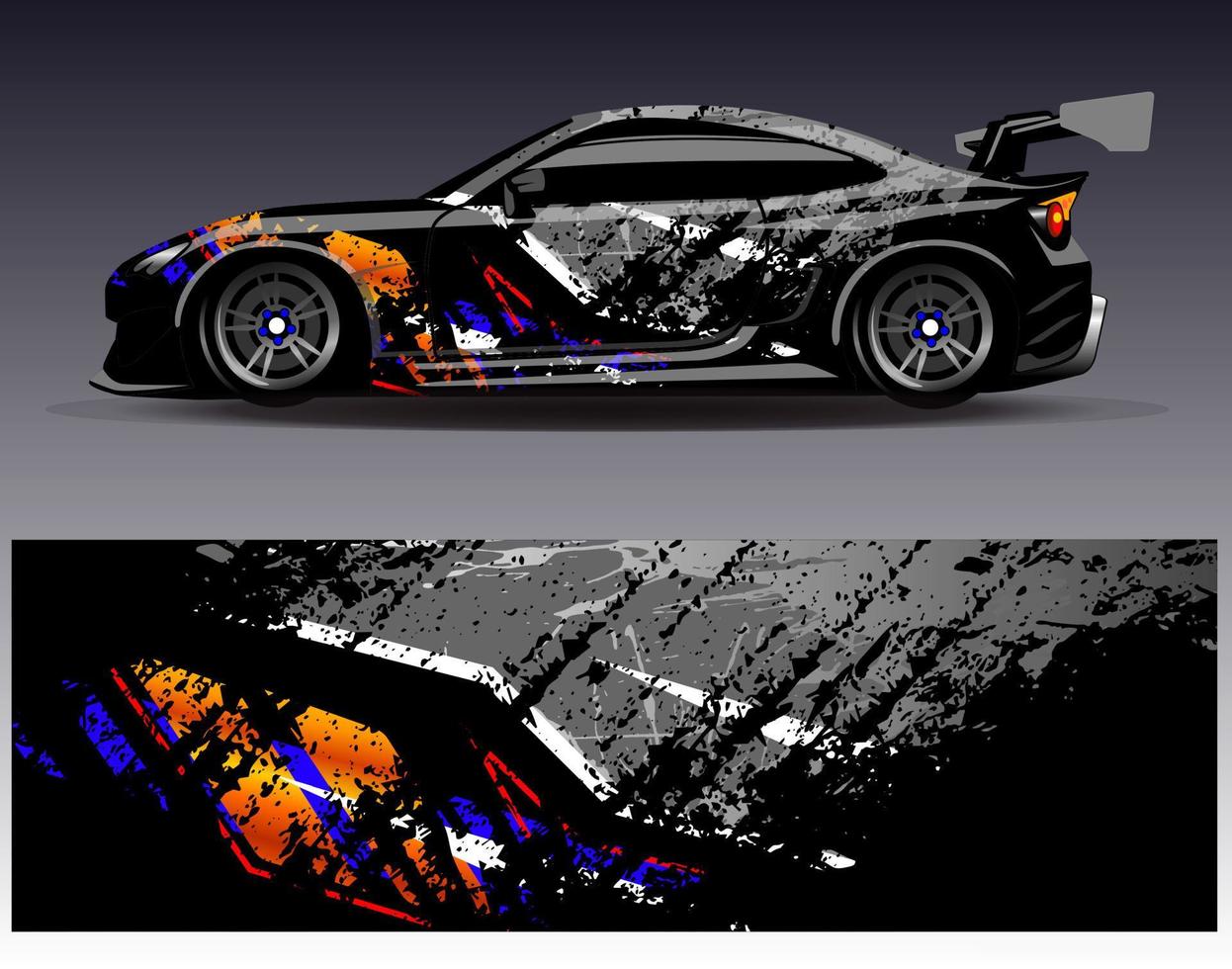 vector de diseño de envoltura de coche. Diseños de kits de fondo de carreras de franjas abstractas gráficas para envolver vehículos carrera de autos rally aventura y librea