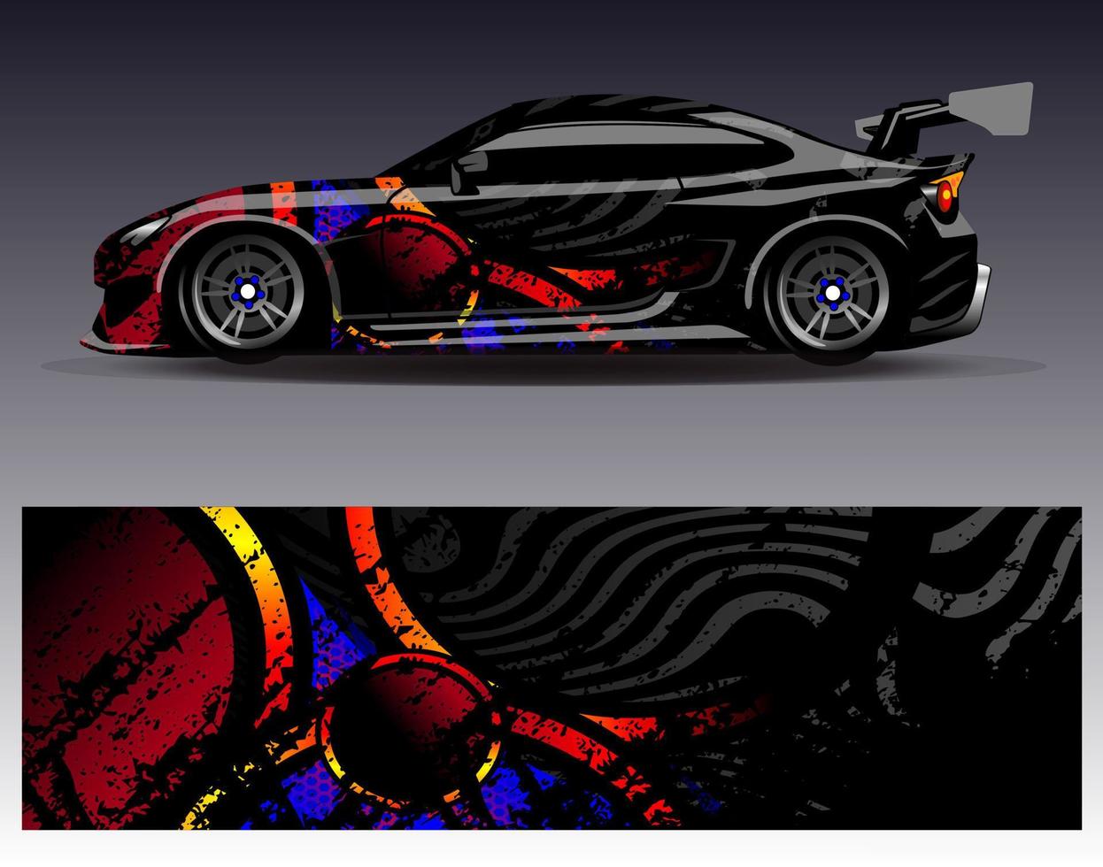 vector de diseño de envoltura de coche. Diseños de kits de fondo de carreras de franjas abstractas gráficas para envolver vehículos carrera de autos rally aventura y librea