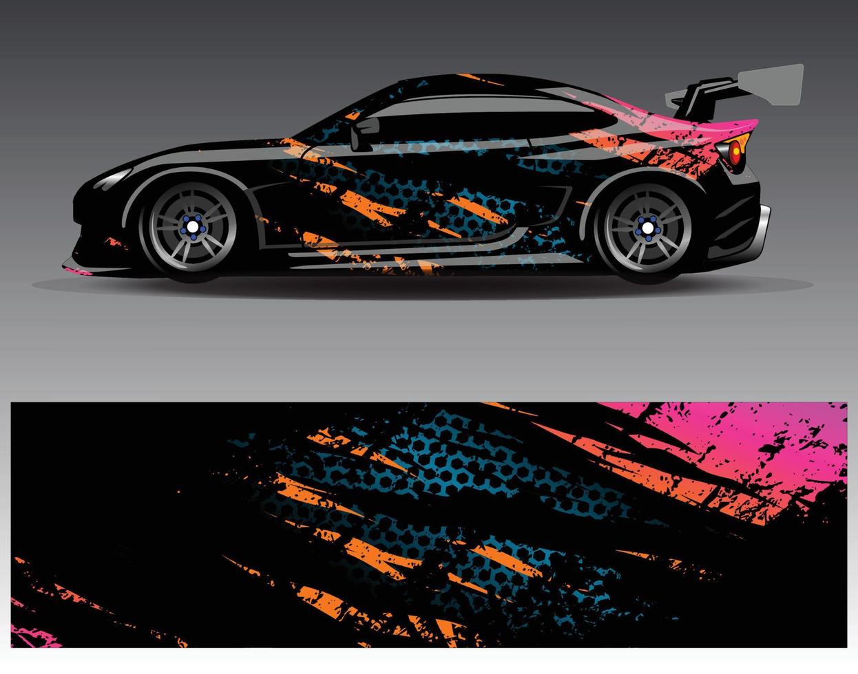 vector de diseño de envoltura de coche. Diseños de kits de fondo de carreras de franjas abstractas gráficas para envolver vehículos carrera de autos rally aventura y librea