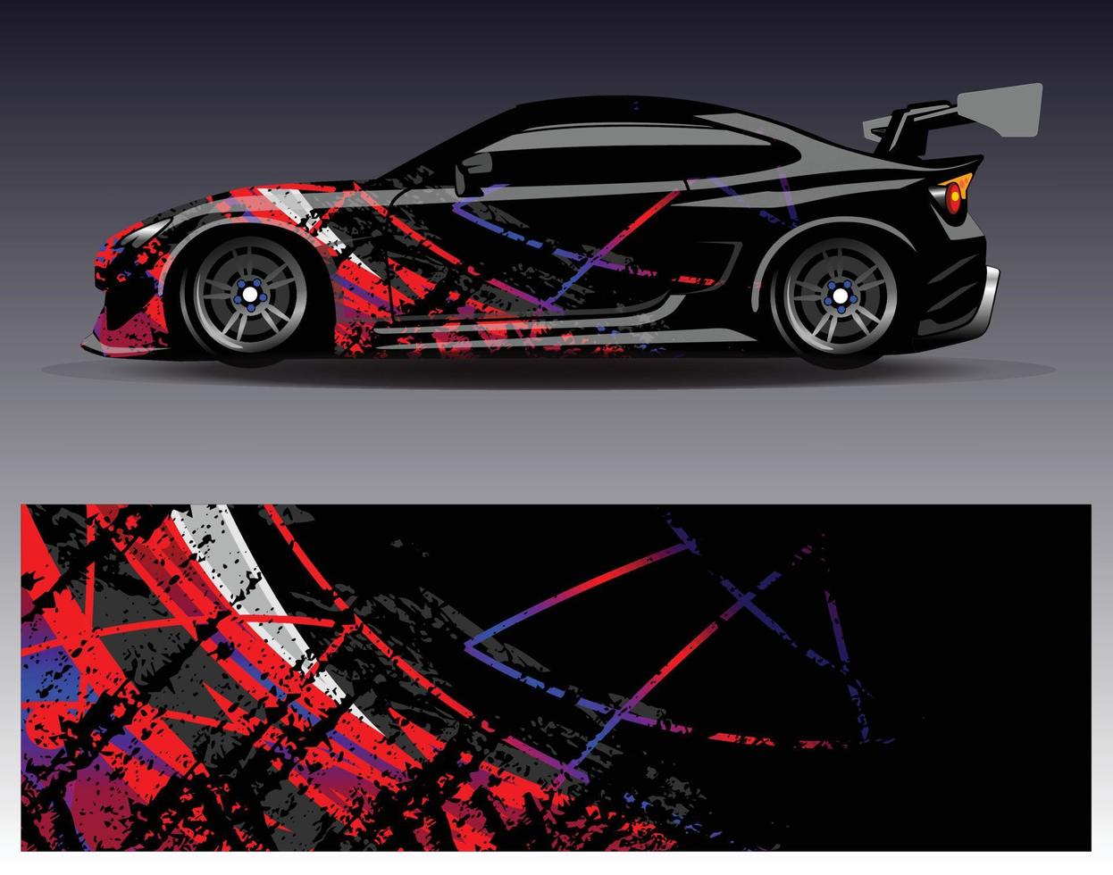 vector de diseño de envoltura de coche. Diseños de kits de fondo de carreras de franjas abstractas gráficas para envolver vehículos carrera de autos rally aventura y librea