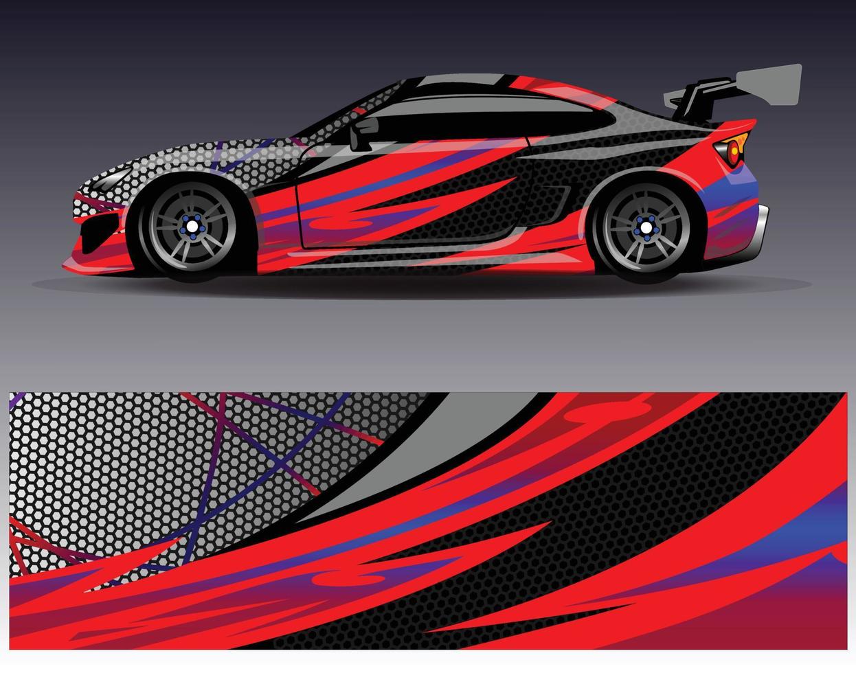 vector de diseño de envoltura de coche. Diseños de kits de fondo de carreras de franjas abstractas gráficas para envolver vehículos carrera de autos rally aventura y librea