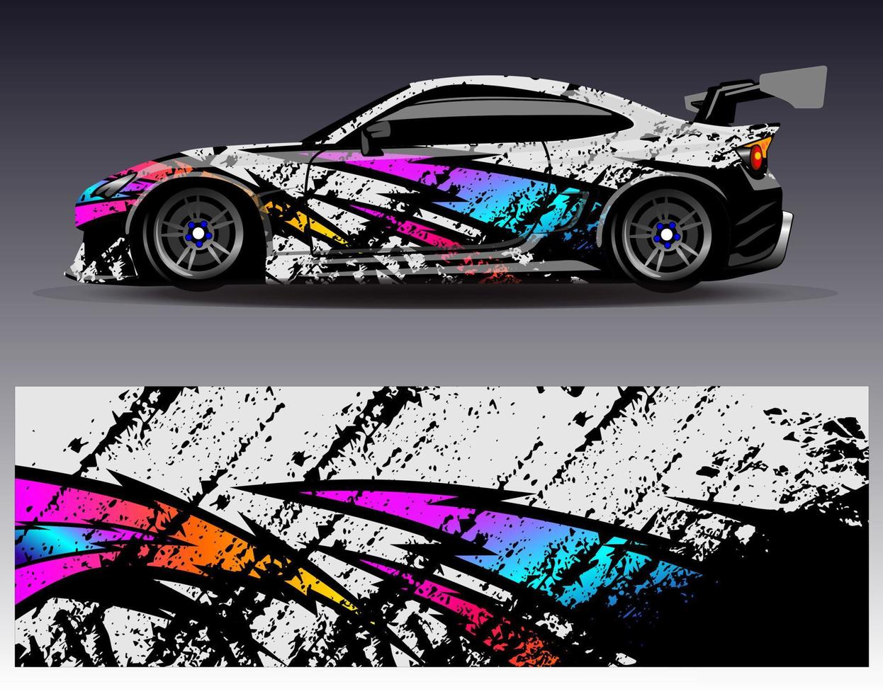 vector de diseño de envoltura de coche. Diseños de kits de fondo de carreras de franjas abstractas gráficas para envolver vehículos carrera de autos rally aventura y librea