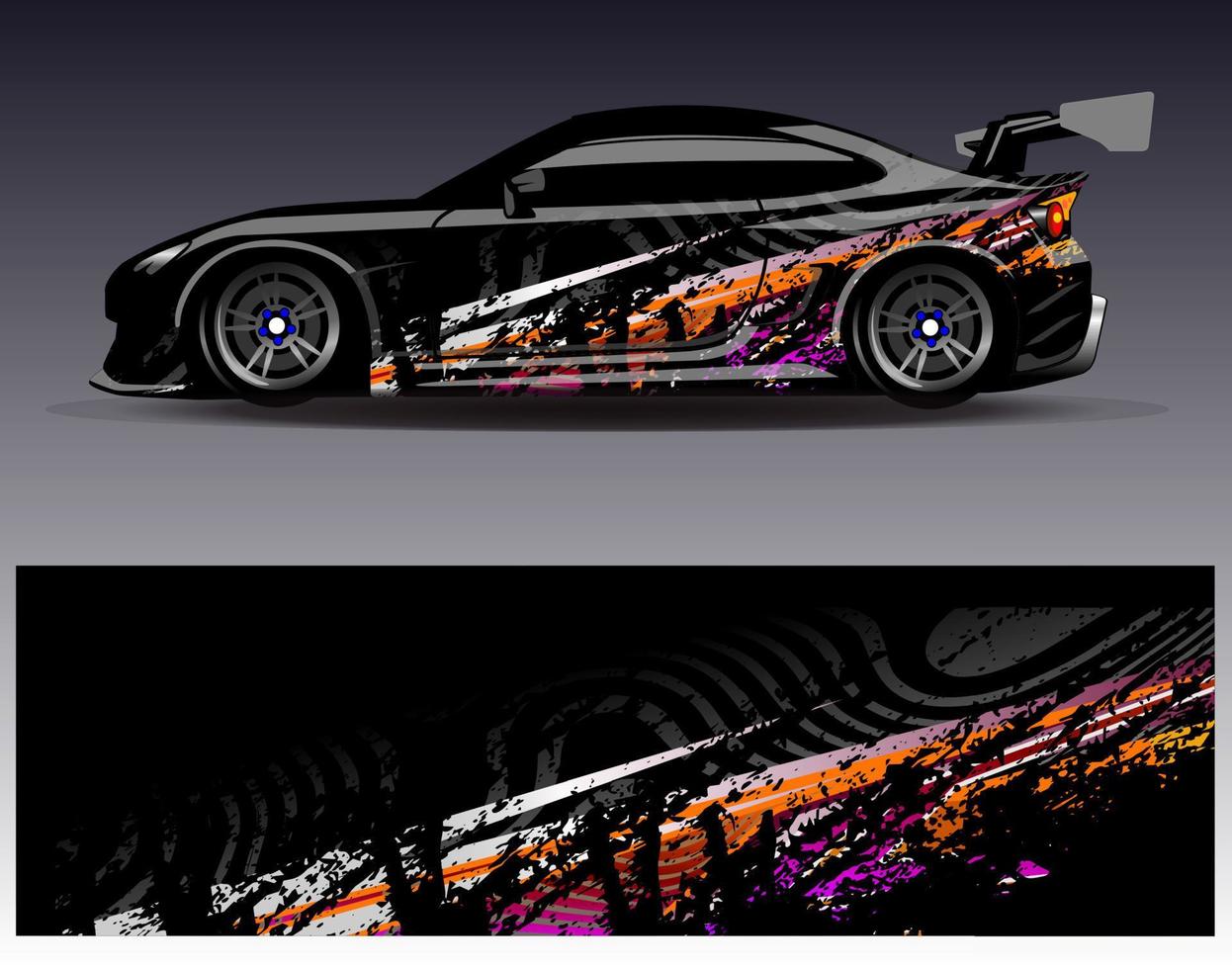 vector de diseño de envoltura de coche. Diseños de kits de fondo de carreras de franjas abstractas gráficas para envolver vehículos carrera de autos rally aventura y librea