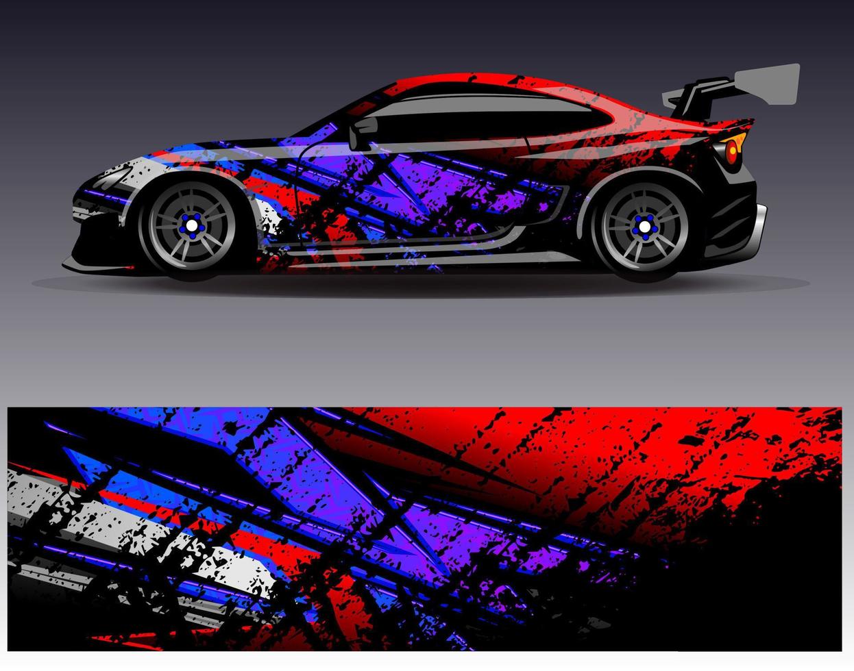 vector de diseño de envoltura de coche. Diseños de kits de fondo de carreras de franjas abstractas gráficas para envolver vehículos carrera de autos rally aventura y librea