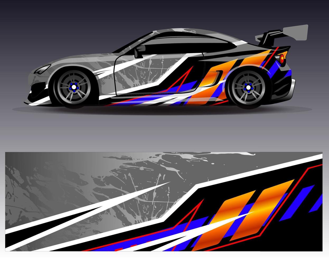 vector de diseño de envoltura de coche. Diseños de kits de fondo de carreras de franjas abstractas gráficas para envolver vehículos carrera de autos rally aventura y librea