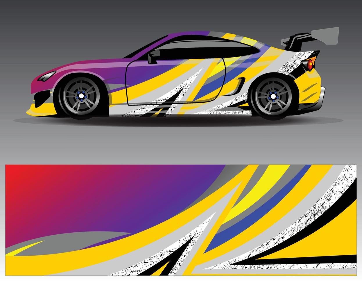 vector de diseño de envoltura de coche. Diseños de kits de fondo de carreras de franjas abstractas gráficas para envolver vehículos carrera de autos rally aventura y librea