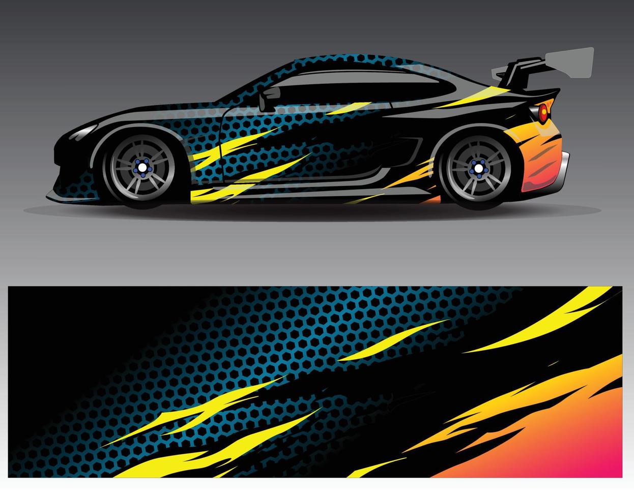 vector de diseño de envoltura de coche. Diseños de kits de fondo de carreras de franjas abstractas gráficas para envolver vehículos carrera de autos rally aventura y librea