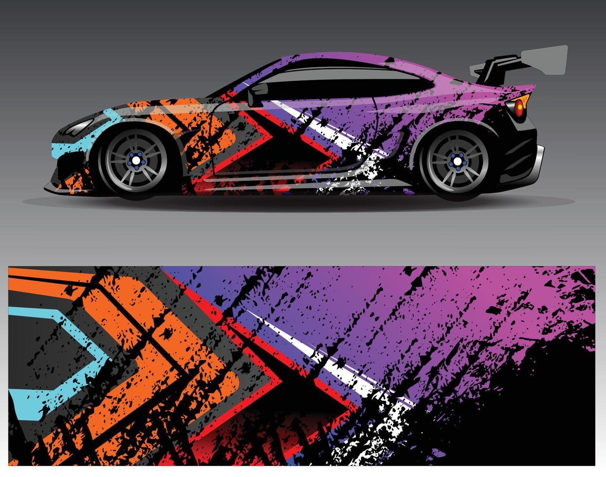 vector de diseño de envoltura de coche. Diseños de kits de fondo de carreras de franjas abstractas gráficas para envolver vehículos carrera de autos rally aventura y librea