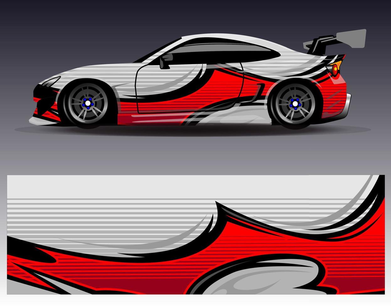 vector de diseño de envoltura de coche. Diseños de kits de fondo de carreras de franjas abstractas gráficas para envolver vehículos carrera de autos rally aventura y librea