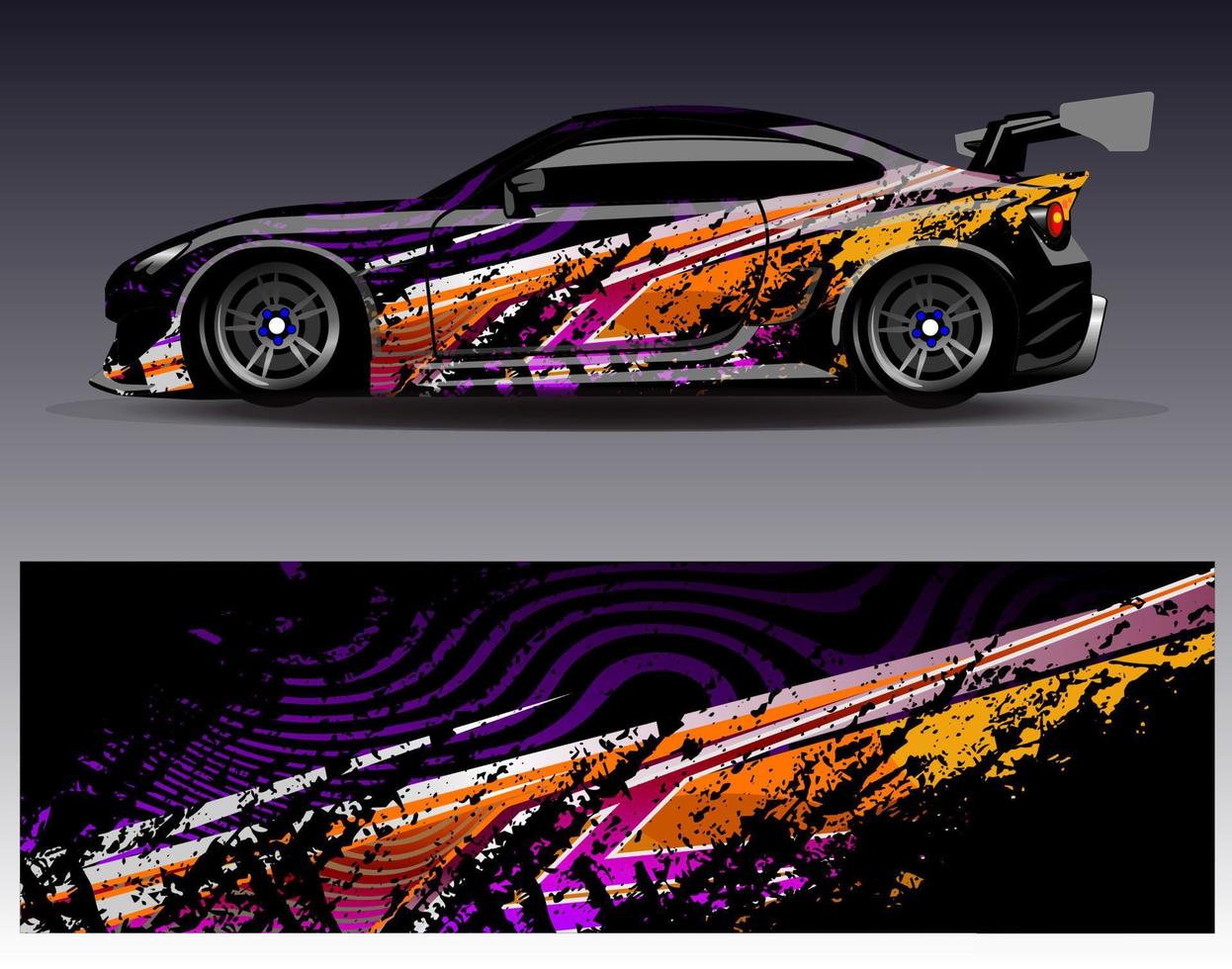 vector de diseño de envoltura de coche. Diseños de kits de fondo de carreras de franjas abstractas gráficas para envolver vehículos carrera de autos rally aventura y librea