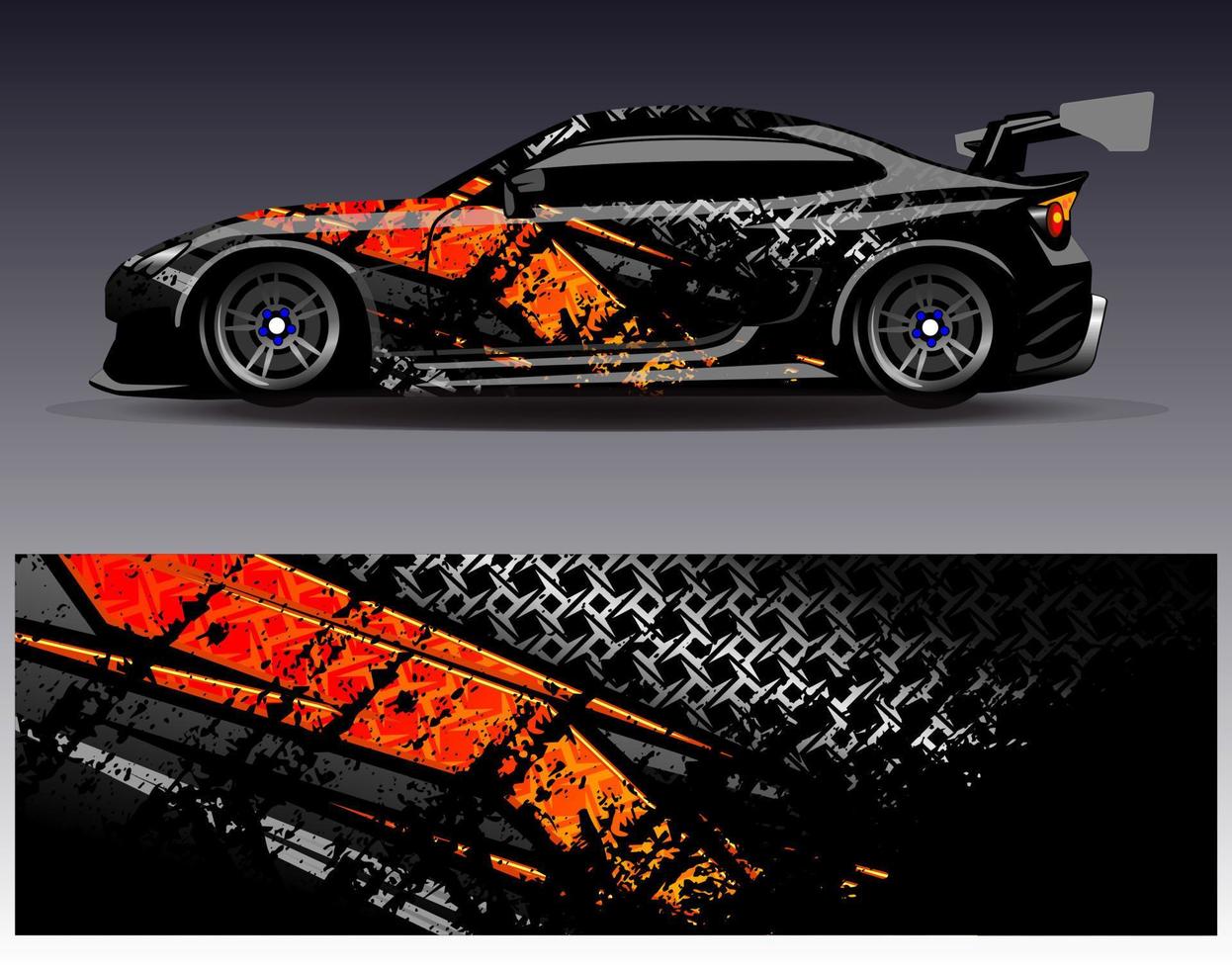 vector de diseño de envoltura de coche. Diseños de kits de fondo de carreras de franjas abstractas gráficas para envolver vehículos carrera de autos rally aventura y librea