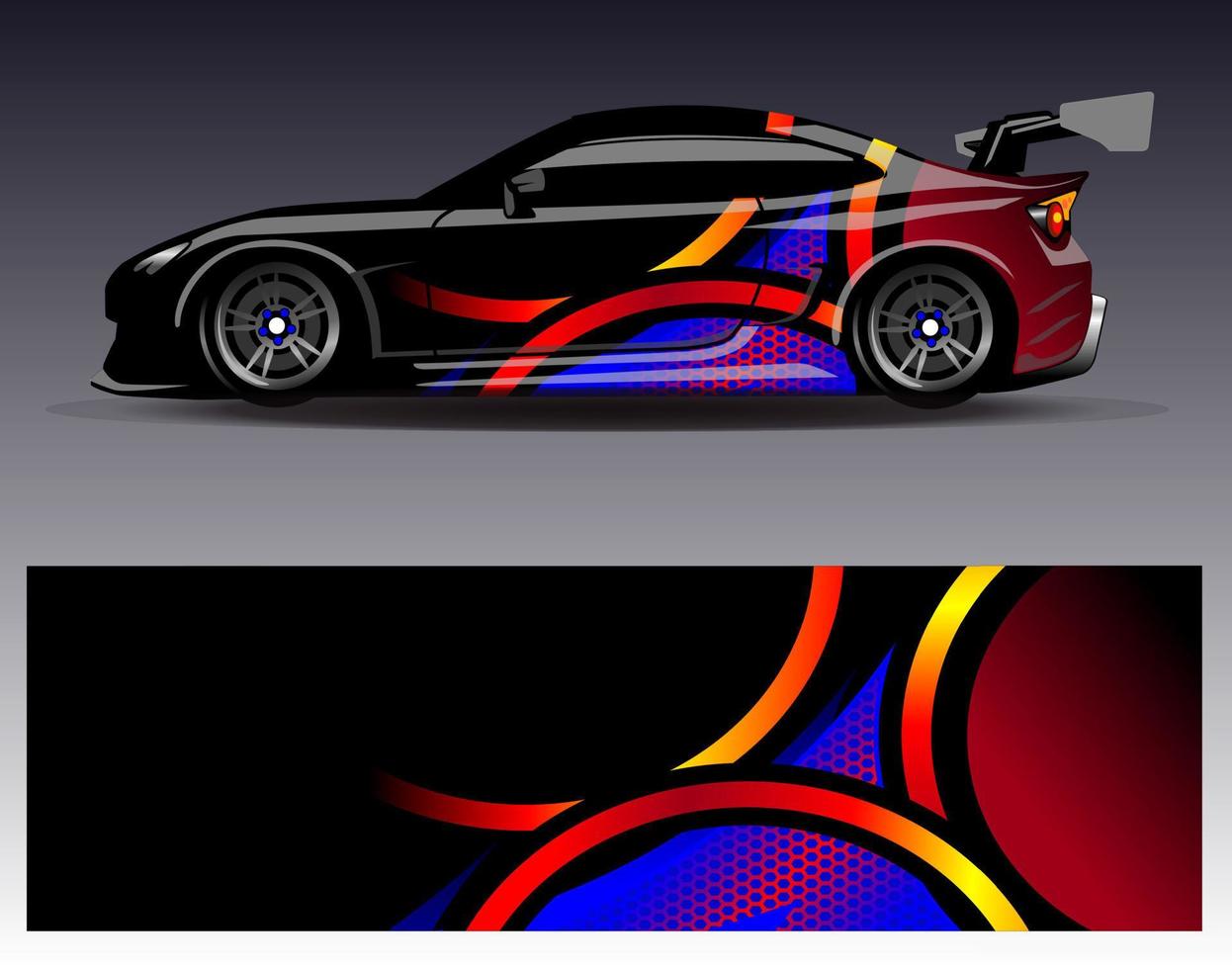 vector de diseño de envoltura de coche. Diseños de kits de fondo de carreras de franjas abstractas gráficas para envolver vehículos carrera de autos rally aventura y librea