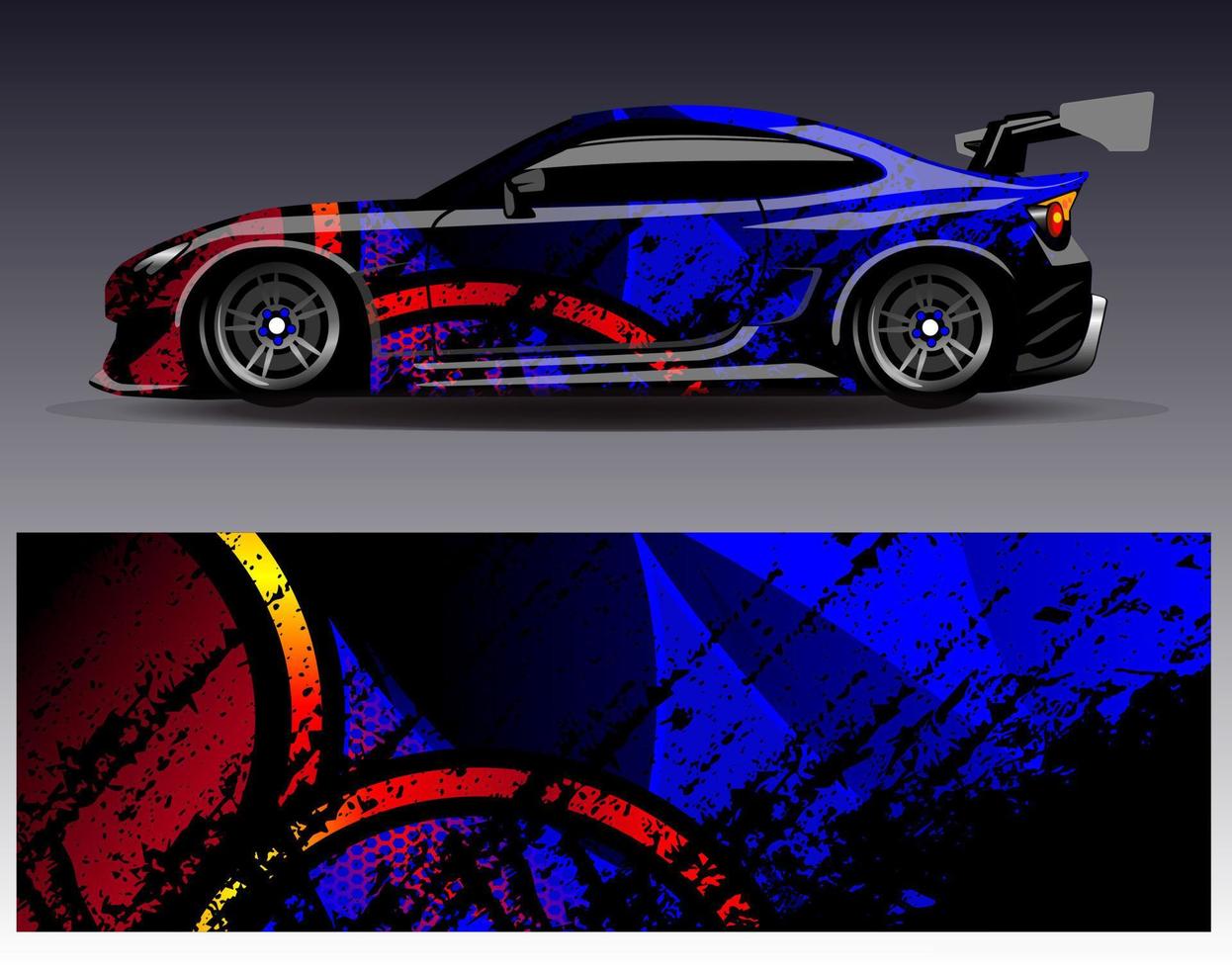 vector de diseño de envoltura de coche. Diseños de kits de fondo de carreras de franjas abstractas gráficas para envolver vehículos carrera de autos rally aventura y librea